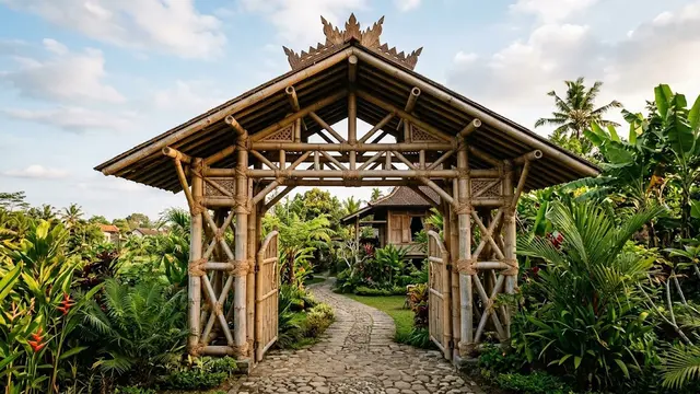 Gapura Bambu Etnik, Murah dan Ramah Lingkungan