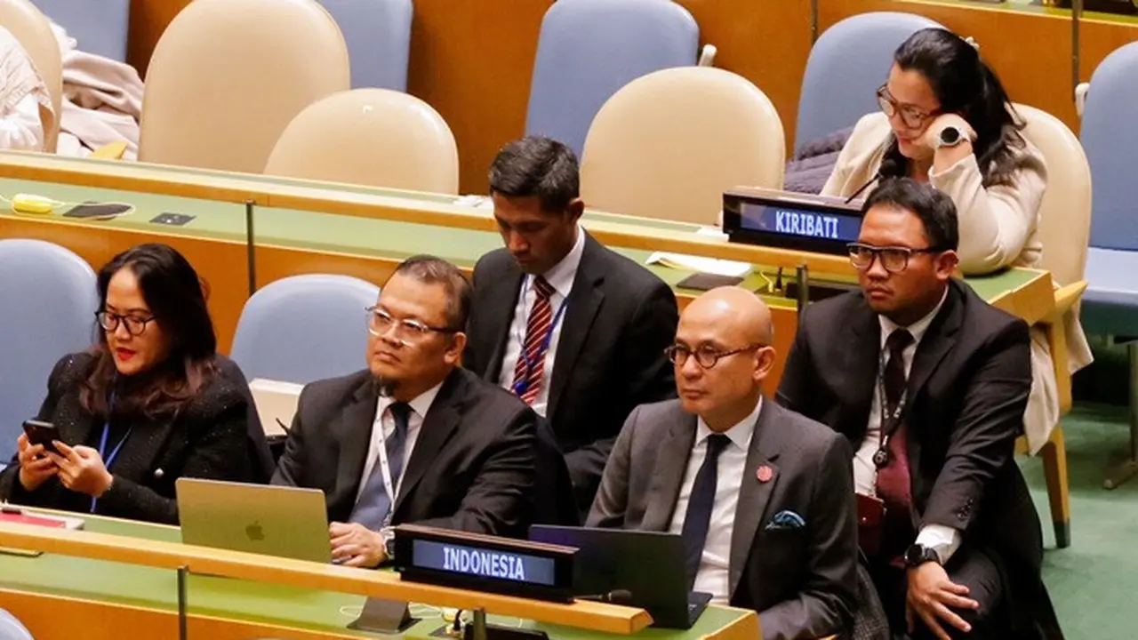 Wakil Menteri Luar Negeri RI Arrmanatha C. Nasir di markas utama PBB di New York, Amerika Serikat.