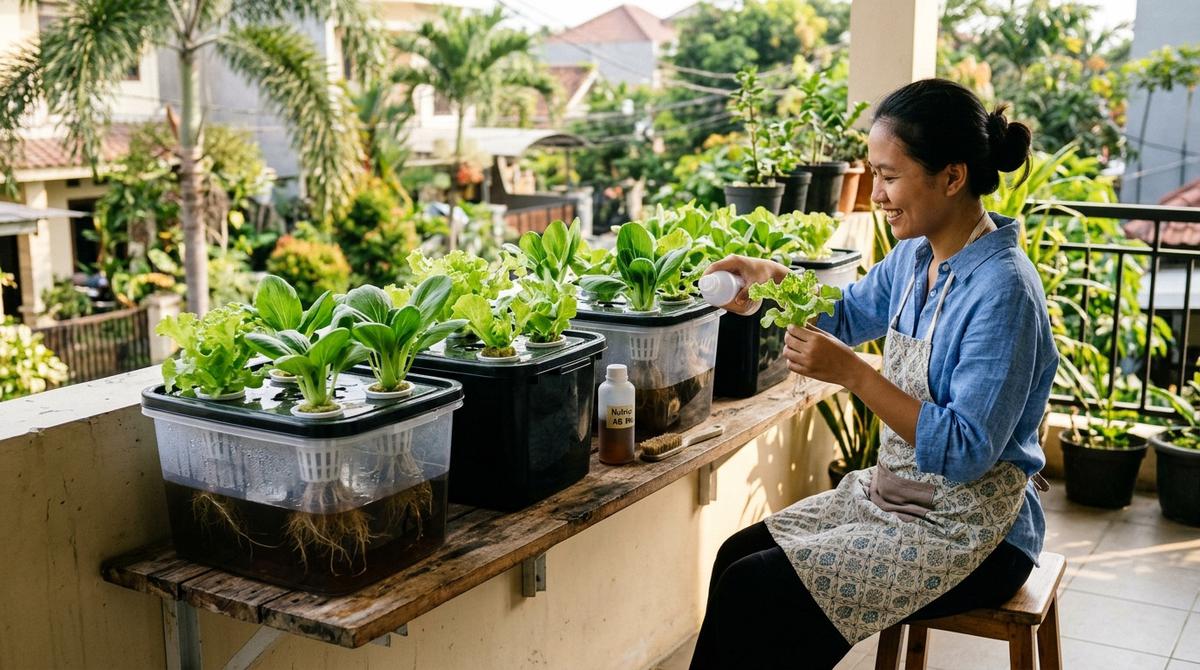 Cara Membuat Hidroponik Tanpa Pompa yang Hemat Listrik untuk Rumah (AI Generated)