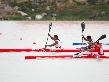 Tim Kano Indonesia sukses meraih medali emas pada nomor Mixed Kayak Four 500 m di SEA Games Thailand 2025. (Foto: NOC Indonesia/Tetuko Mediantoro)
