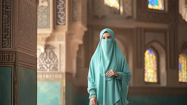 Model Gamis Syari Set Khimar Instan (Sumber: Meta AI)