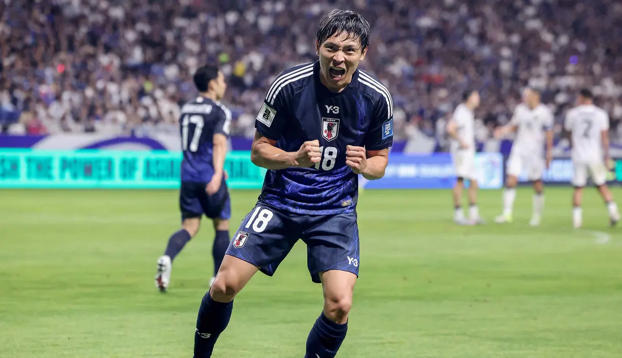 Jepang tetap berada di posisi juara grup dan dipastikan langsung lolos putaran final Piala Dunia 2026. Sementara Timnas Indonesia, tetap harus melaju ke putaran keempat atau babak play-off untuk bisa lolos putaran final Piala Dunia 2026. (PAUL MILLER/AFP)