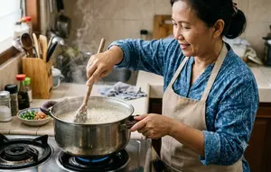 Takaran Air Memasak Bubur Beras agar Tidak Mudah Gosong di Dasar Panci
