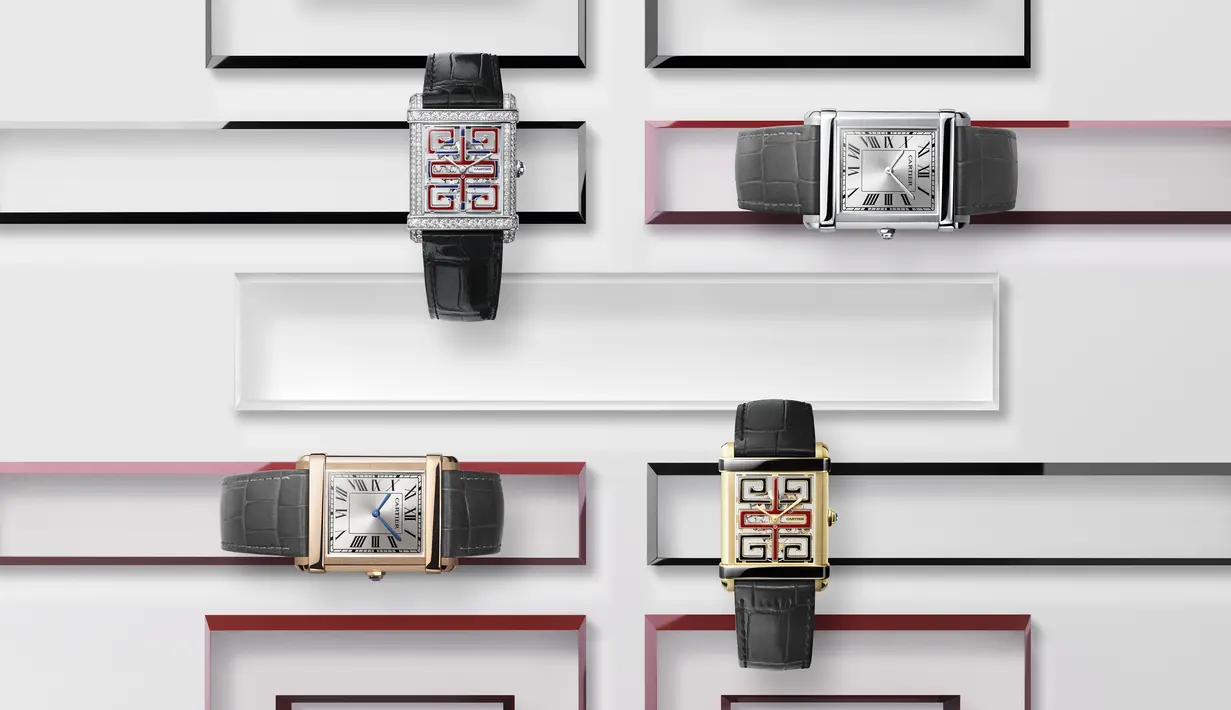 Cartier Prive menandai babak keenamnya tahun ini. Jam tangan ini terinspirasi dari savoir-faire Cina, lacquer hitam dan merah, dilengkapi dengan versi jam-menit yang besar, sederhana dalam platinum dengan bilah tepi miring horizontal. Foto: Document/Cartier.