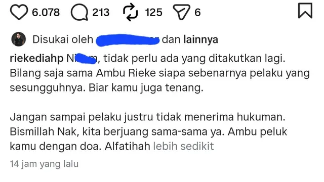 Unggahan Rieke Diah Pitaloka. (Foto: Dok. Instagram @riekediahp)