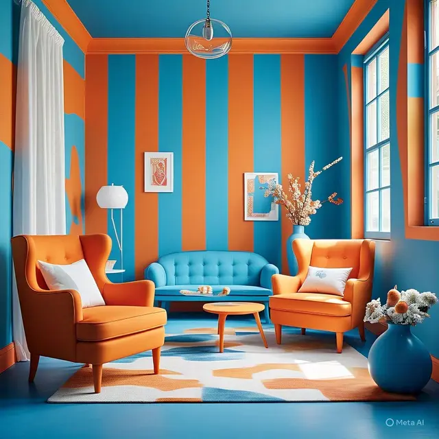 Inspirasi Cat Dua Warna Biru, Kombinasi Biru dan Orange
