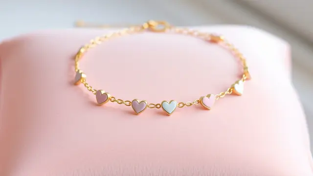 Gelang Rantai Flat dengan Ornamen Hati Kecil