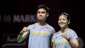 Ganda campuran Indonesia, Jafar Hidayatullah/Felisha Alberta Nathaniel Pasaribu, saat beraksi di Polytron Indonesia Open 2026. (Bola.com/Bagaskara Lazuardi)
