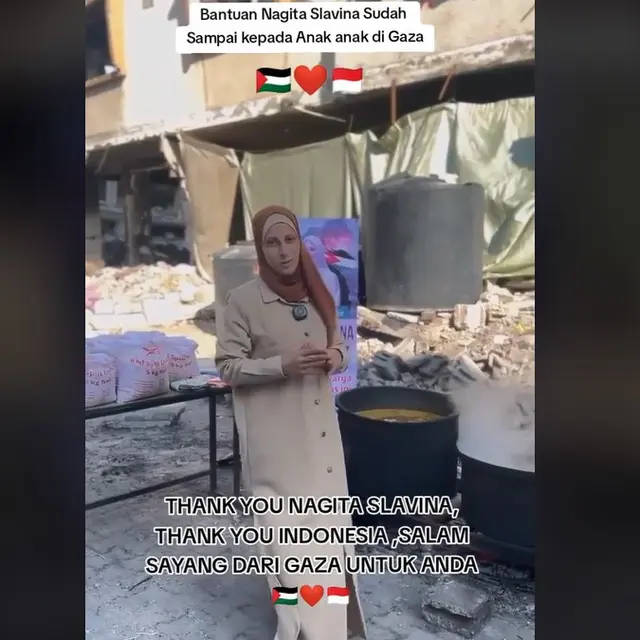 Tanpa Sorotan Kamera, Bantuan Nagita Slavina untuk Anak-Anak Gaza Sudah Sampai di Palestina.  foto: TikTok @cello_media7