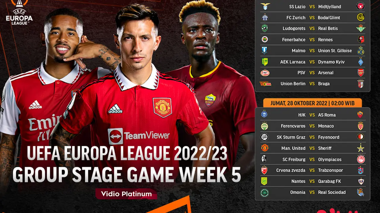 Jadwal dan Live Streaming Liga Europa 2022/2023 Matchday 5 di Vidio, 27&28 Oktober 2022