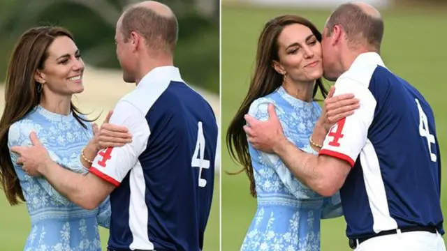 Pangeran William menciup pipi Kate Middleton usai pertandingan amal polo.