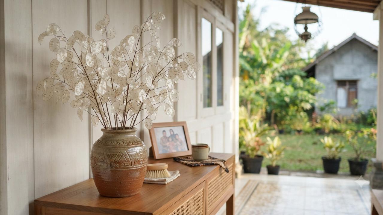 Tanaman kering yang tidak mudah berdebu untuk dekorasi rumah sebagai pilihan cerdas penghias ruangan minimalis model lunaria kering