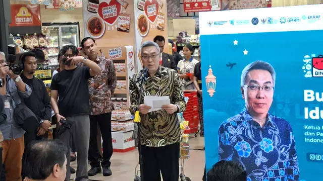 Ketua Umum Himpunan Peritel dan Penyewa Pusat Perbelanjaan Indonesia (Hippindo), Budihardjo Iduansjah dalam program Belanja di Indonesia Aja atau BINA Lebaran 2026. (Liputan6.com/Arief)
