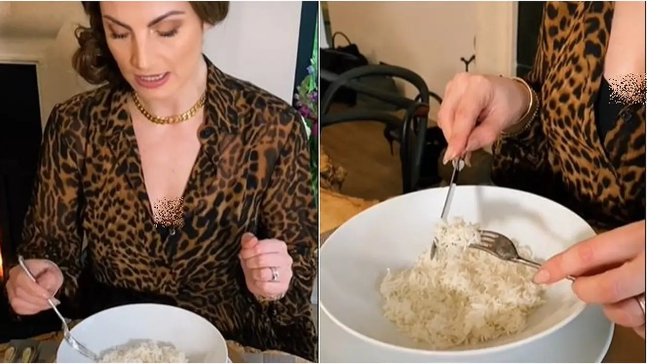 Makan Nasi Pakai Garpu Terbalik, Aksi Wanita Ini Bikin Warganet Geleng Kepala