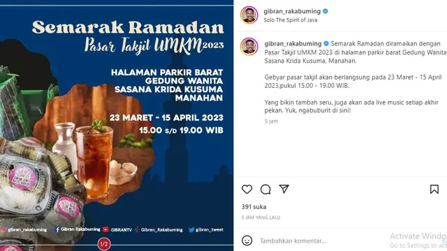 Gibran Rakabuming Raka (Foto: Instagram/@gibran_rakabuming)