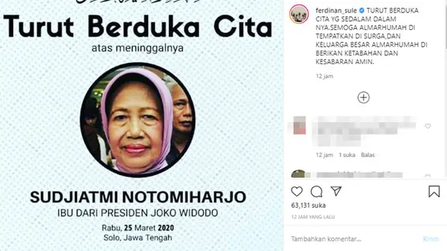 7 Ucapan Duka Selebriti Atas Meninggalnya Ibunda Presiden Joko Widodo