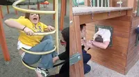 10 Potret Absurd Orang Dewasa Tersangkut di Tempat Bermain Anak Ini Kocak