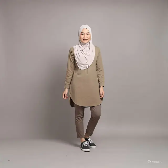 Tunik dengan Legging untuk Outfit Cewek Pendek Hijab Casual