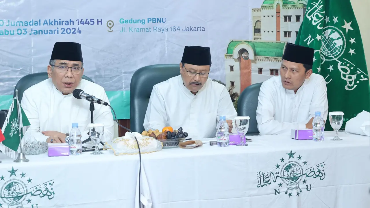(Kiri-kanan) Ketum PBNU Yahya Cholil Staquf, Sekjen PBNU Saifullah Yusuf dan Bendum PBNU Gudfan Arif (Istimewa)