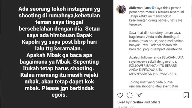 Didiet Maulana menegur Ria Ricis (Instagram/ didietmaulana)