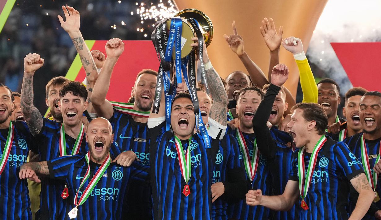 Juara Coppa Italia ini menjadi gelar kedua Inter Milan setelah memastikan diri sebagai pemenang di Liga Italia musim 2025/2026. (AP Photo/Andrew Medichini)
