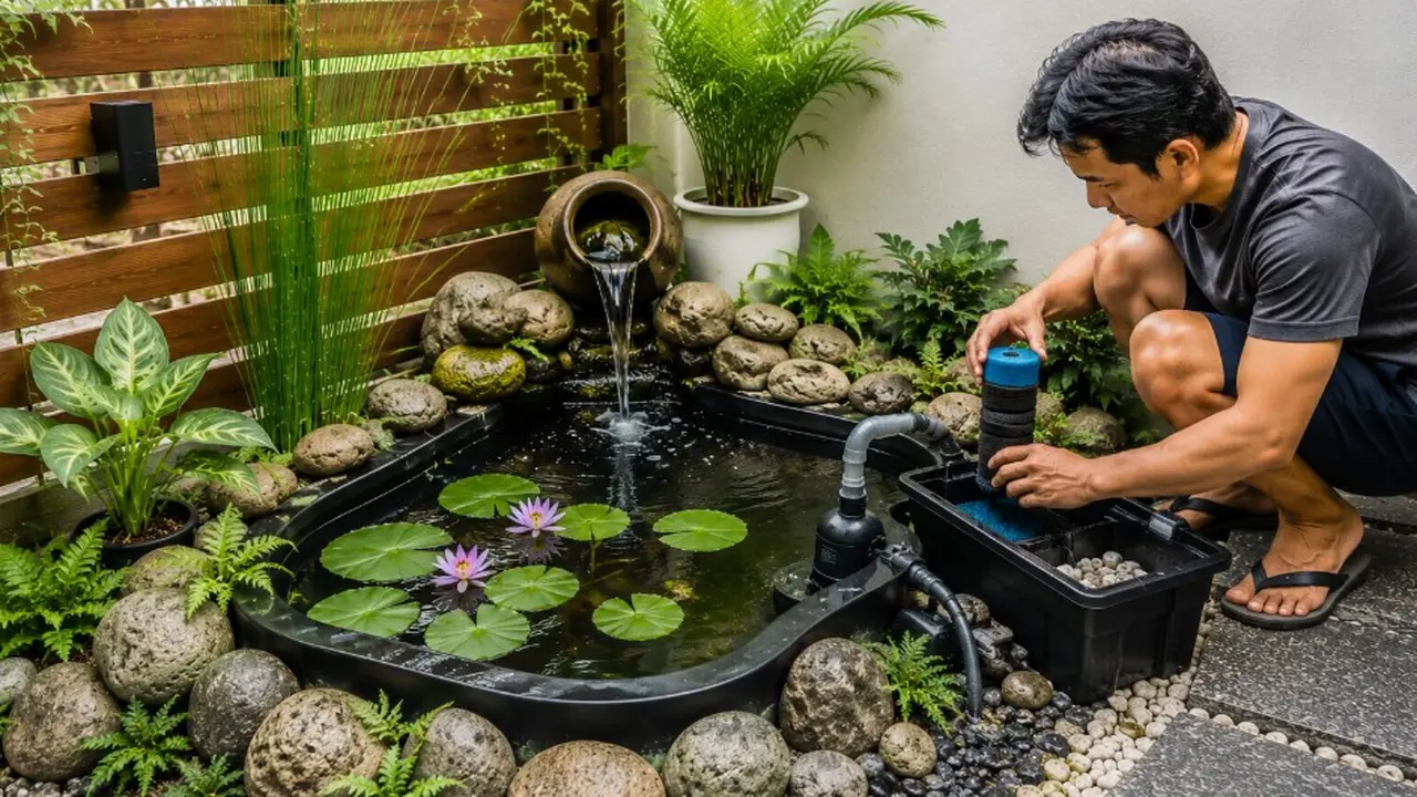 Cara Membuat Kolam Mini di Sudut Halaman Tanpa Menggali Tanah (AI Generated)