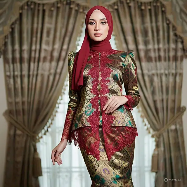 Model Gamis Batik Pesta Kombinasi Brokat