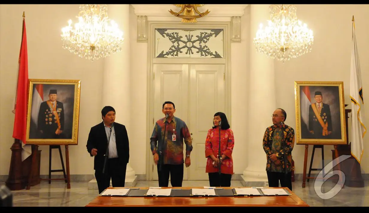 (Kiri-kanan) Lin Che Wei (JOTRC/JEFORAH), Basuki Tjahaja (Wagub DKI), Ibu Dwijanti Tjahjaningsih (Deputi Menteri Negara BUMN), Wahyu Suparyono (PPI), Jakarta, Selasa (19/8/2014) (Liputan6.com/Andrian M Tunay) 