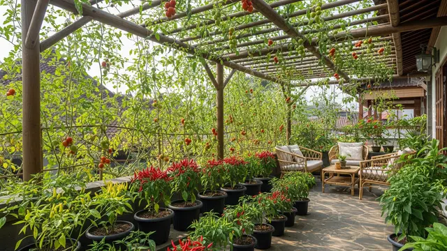 Desain Teras Cozy dengan Kebun Cabai dan Tomat Buat Dapur Langsung Petik (AI Generated)