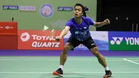 Aksi tunggal putra Indonesia, Anthony Sinisuka Ginting, pada final Hong Kong Terbuka 2019, di Hong Kong Coliseum, Minggu (17/11/2019). (PBSI)