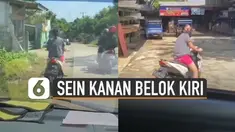 Ada-ada saja aksi pengendara motor perempuan ini ketika menghidupkan sein kanan tapi belok kiri.