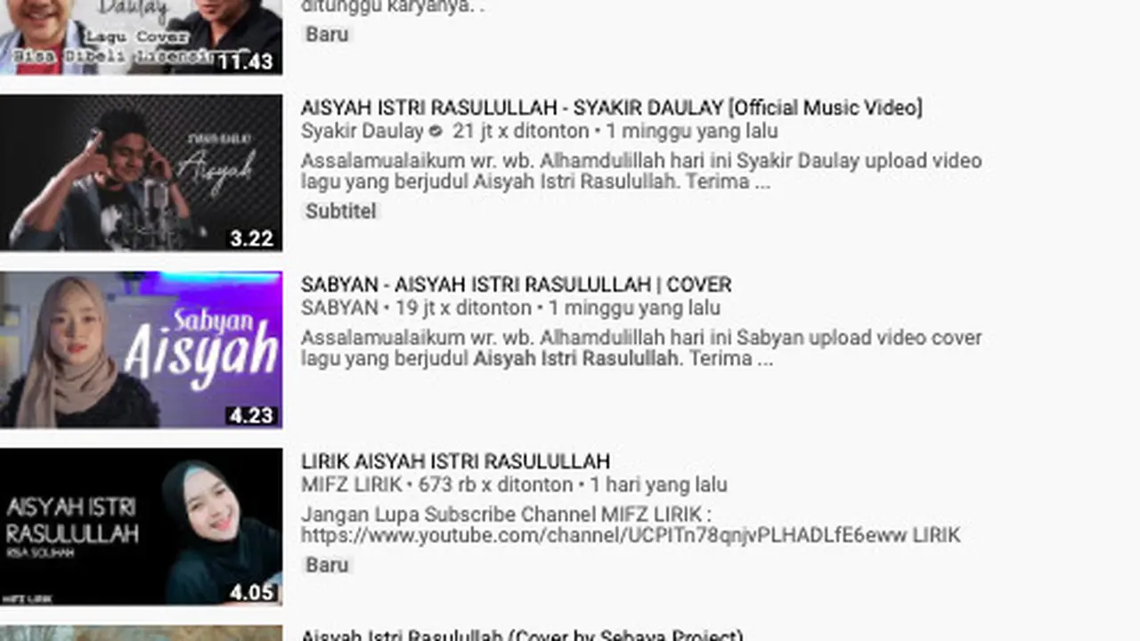 Lagu Aisyah Istri Rasulullah