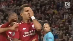 Roberto Firmino lakukan selebrasi unik setelah berhasil kalahkan PSG di laga pembuka Liga Champions. Ia berselebrasi dengan menutup mata kirinya yang habis terkena cedera. (19/9/2018)