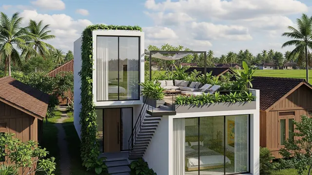 model rumah minimalis di desa dengan atap datar ala rumah modern