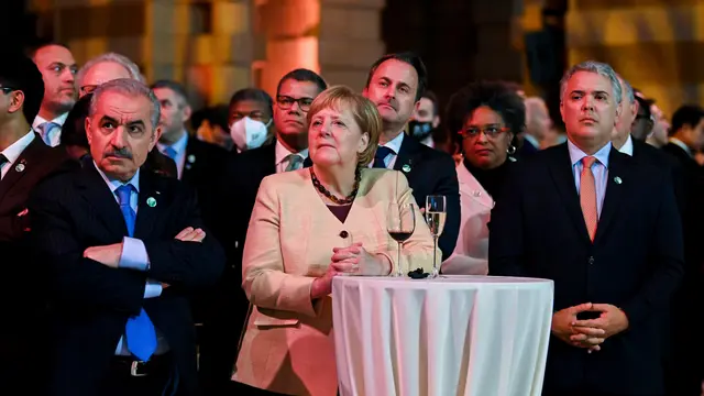 Kanselir Jerman Angela Merkel di resepsi COP26 Glasgow.