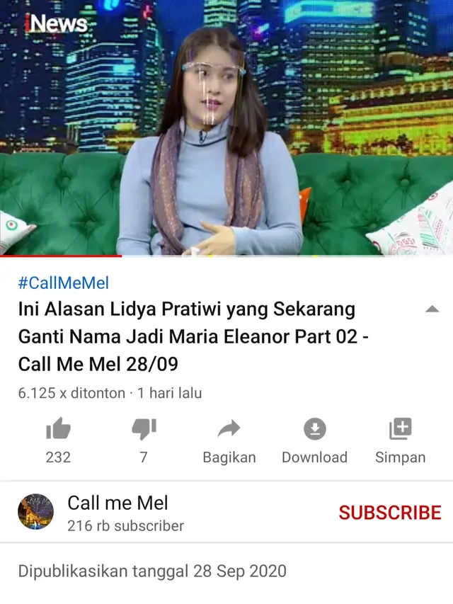 Unggahan Call Me Mel. (Foto: YouTube Call Me Mel)