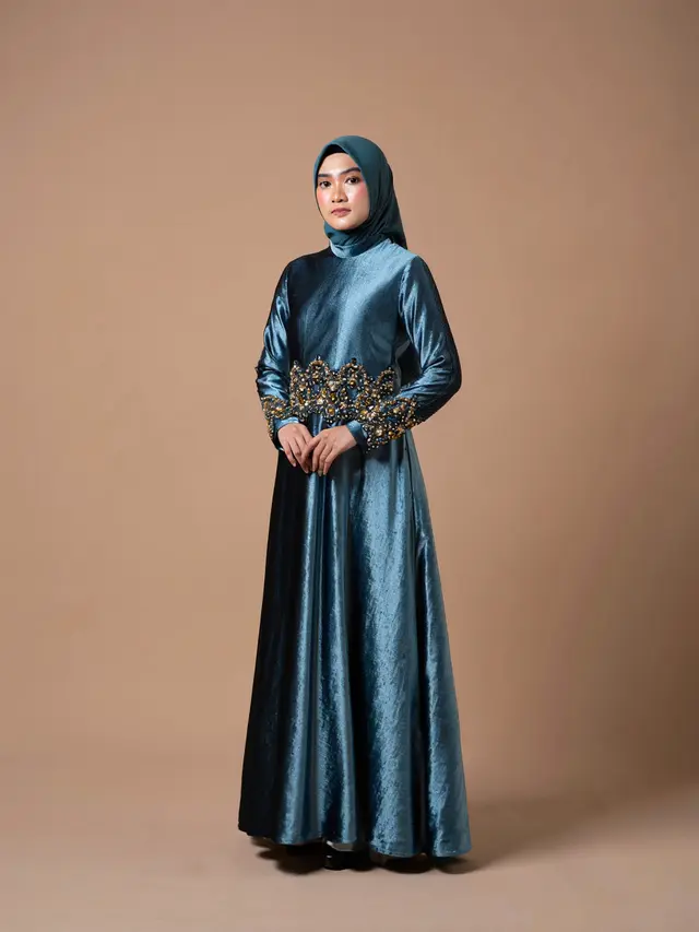 Dress Panjang Elegan Kombinasi Payet Muslim