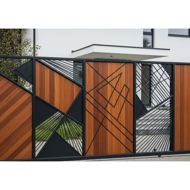 Model Pagar Rumah Modern Tanpa Motif Ramai dengan Sentuhan Kayu Natural (Image by Gemini AI)