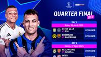 Jadwal dan link streaming Liga Champions 2024/25 quarter final leg 2 di Vidio. Tonton dan Dukung tim jagoan kalian yang masih berlaga di Liga Champions 2024/25 pada babak quarter final leg kedua hanya di layanan OTT Vidio. (sum. doc. vidio.com)