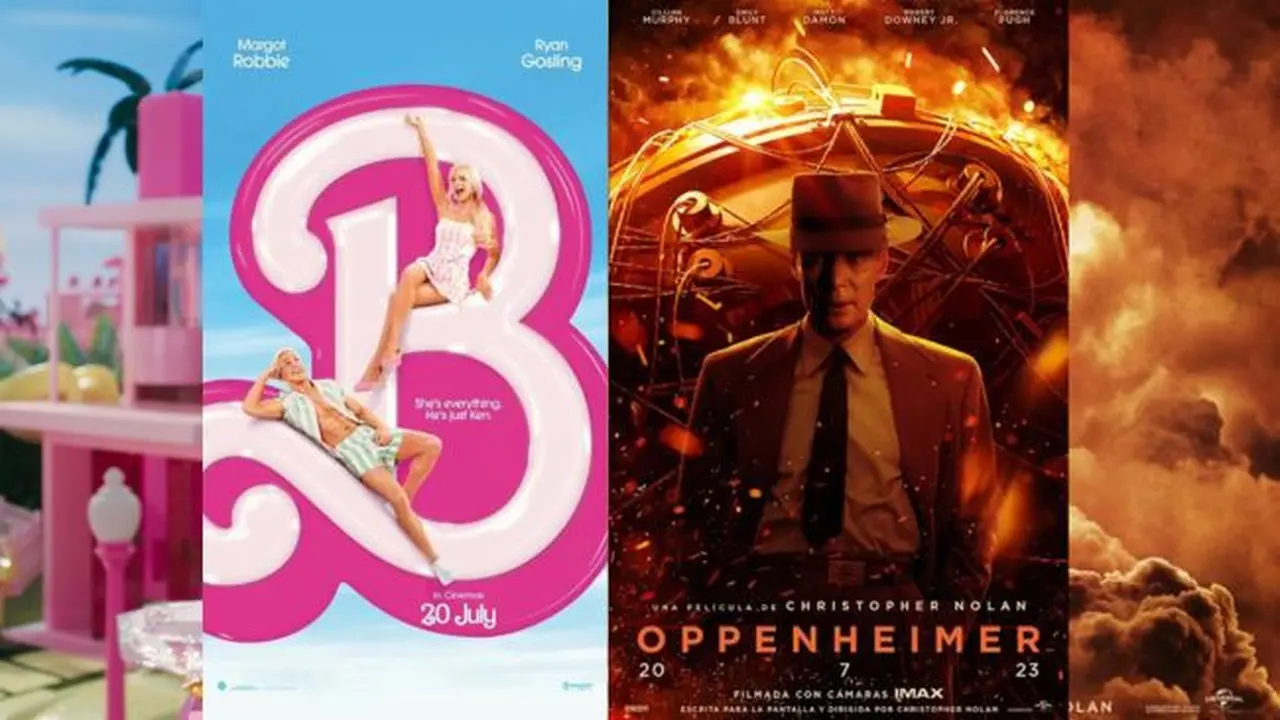 Poster film Barbie dan Oppenheimer