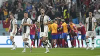 Reaksi kecewa pemain Jerman setelah pemain Kosta Rika,&nbsp;Juan Pablo Vargas mencetak gol kedua timnya pada matchday ketiga Grup E Piala Dunia 2022 di Al Bayt Stadium, Jumat (02/12/2022). (AP/Hassan Ammar)