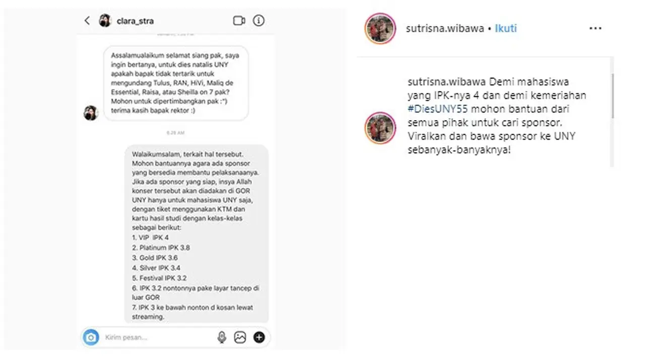 Percakapan rektor (Sumber: Instagram/@sutrisna.wibawa)