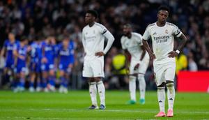 Real Madrid harus menelan pil pahit dalam laga lanjutan Liga Spanyol 2025/2026 saat menjamu Getafe pada Senin (02/03/2026) waktu setempat. (AP Photo/Manu Fernandez)