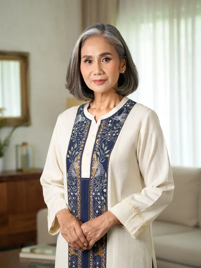 Model Tunik Batik Kombinasi Kain Polos untuk Usia 40-an