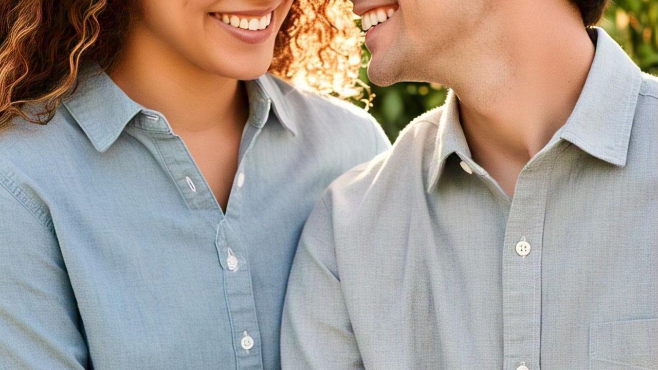 Couple wearing kemeja chambray