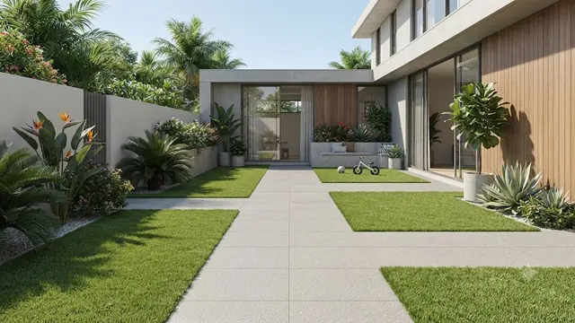 Keramik Tanpa Glasir dan Rumput Sintetis