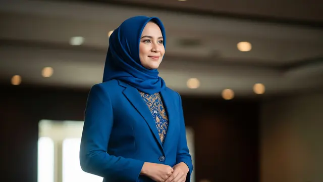 Model Gamis Batik Kombinasi Blazer Polos Formal untuk Acara Resmi