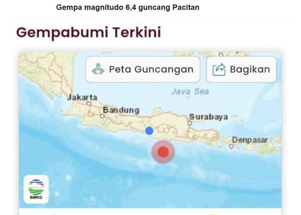 BMKG: Gempa Pacitan Jumat Dini Hari 6 Februari 2026 Jenis Megathrust
