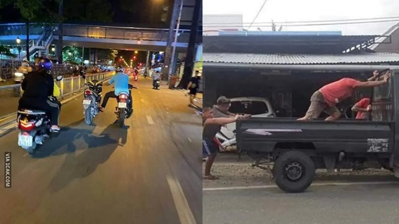 6 Aksi Orang Dorong Kendaraan di Jalan Raya Ini Bikin Geleng Kepala