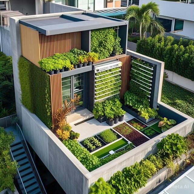 Desain Rumah Lantai 2 dengan Rooftop Kebun Mini